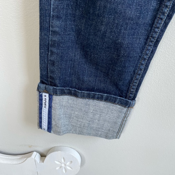 BANANA REPUBLIC CROPPED DENIM JEANS DARK BLUE CUFFED POCKETS ZIPPER CAPRI - Picture 10 of 12